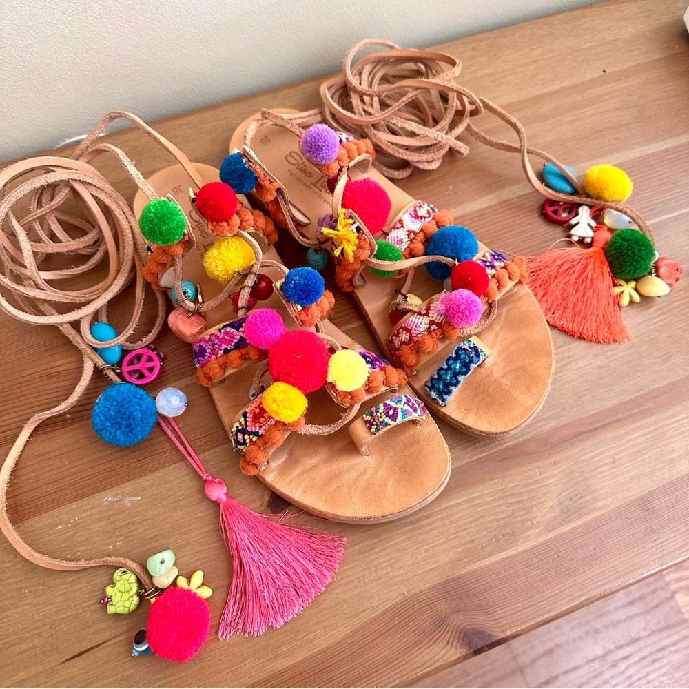 ELINA LINARDAKI Penny Lane Embellished Gladiator Sandals 38 handmade in Greece